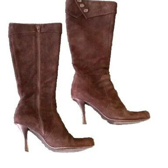 Charles David Vero Cuoio Brown Suede Boots 37.5 Italy, Sz 7 US 2" Heel Zipper - Picture 1 of 7